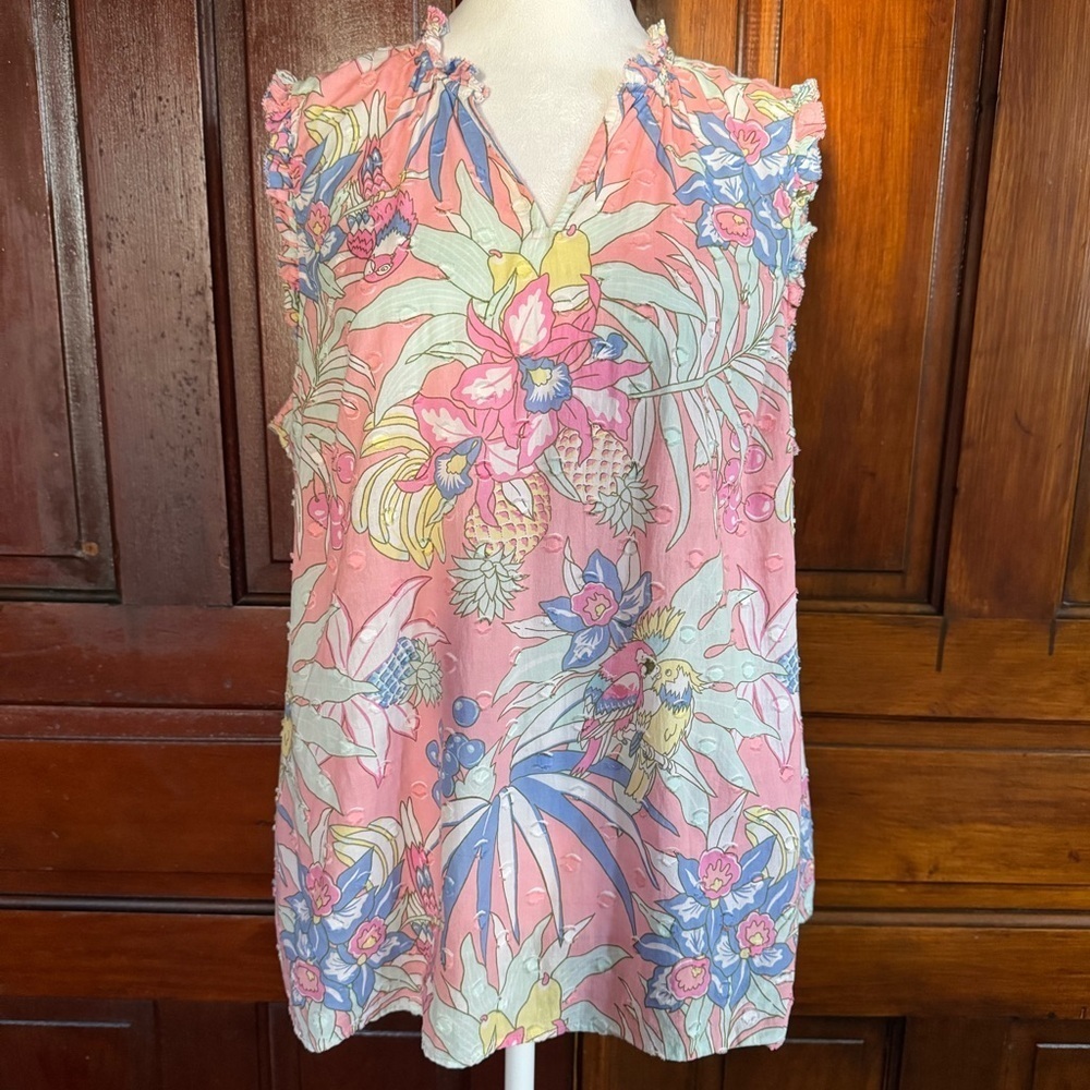 Talbots Tropical Floral Ruffle Tank Size X-Large Great Condition